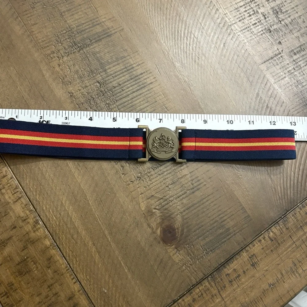 Ralph Lauren Blue Red Yellow Stripe Elastic Belt Hook Buckle Preppy Women 28